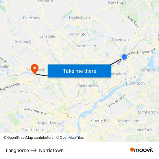 Langhorne to Norristown map