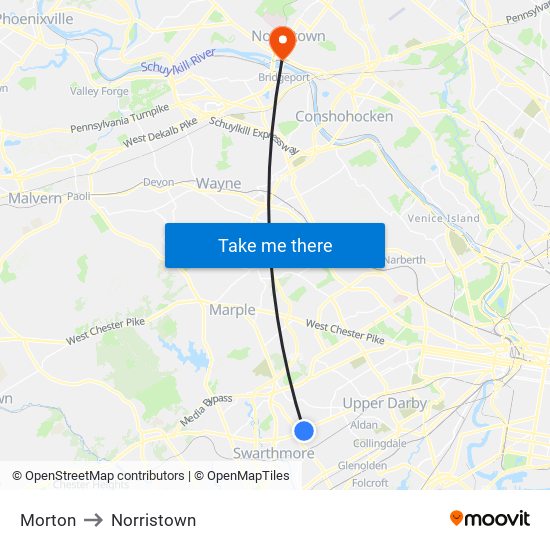 Morton to Norristown map