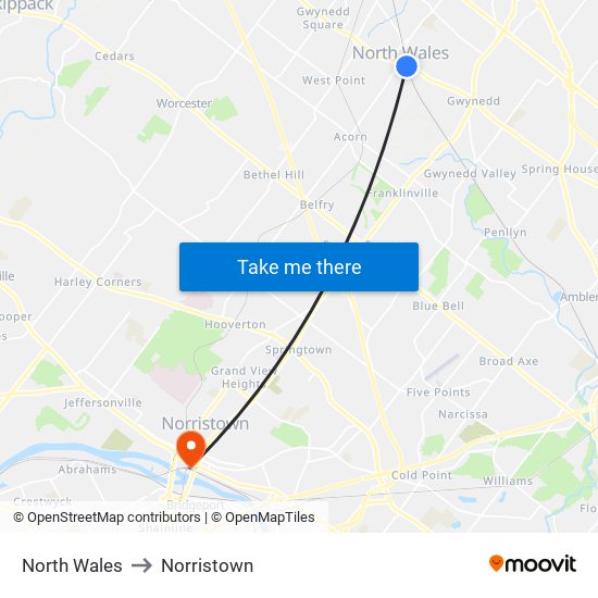 North Wales to Norristown map