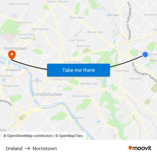Oreland to Norristown map