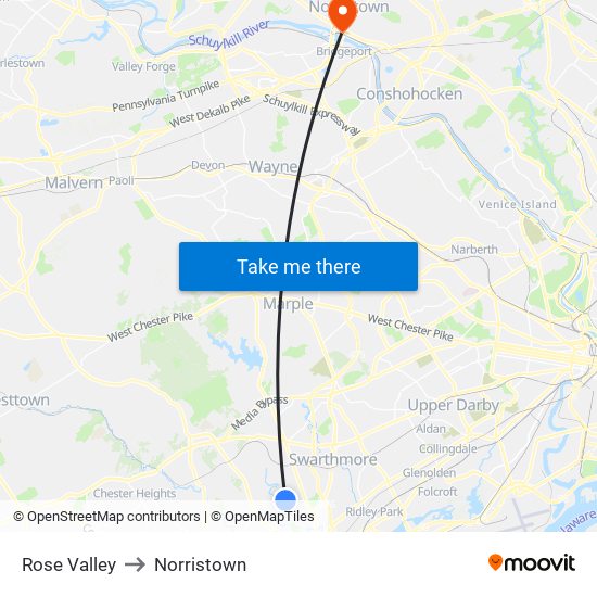 Rose Valley to Norristown map