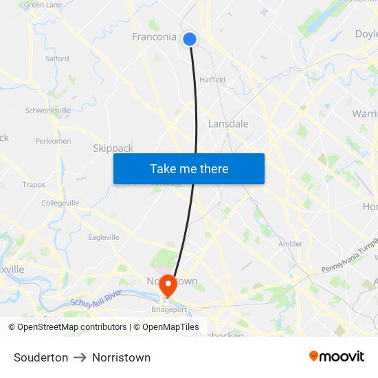 Souderton to Norristown map