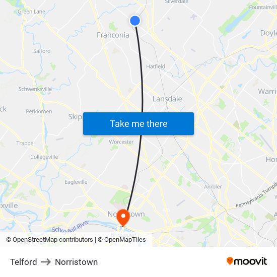 Telford to Norristown map