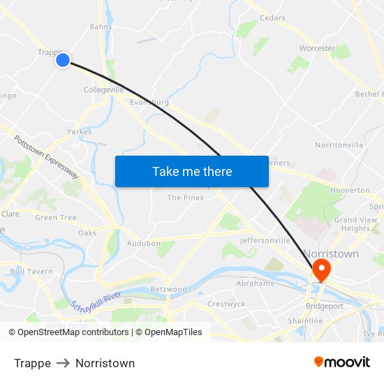 Trappe to Norristown map