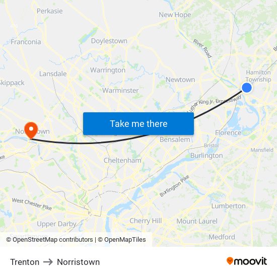 Trenton to Norristown map