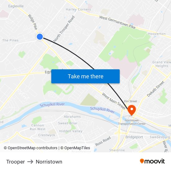 Trooper to Norristown map