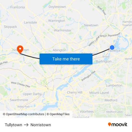 Tullytown to Norristown map