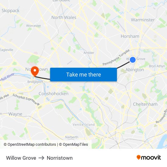 Willow Grove to Norristown map