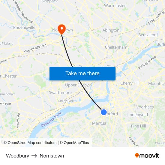 Woodbury to Norristown map