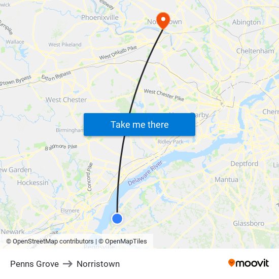 Penns Grove to Norristown map