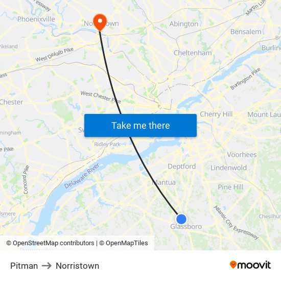 Pitman to Norristown map