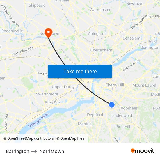 Barrington to Norristown map