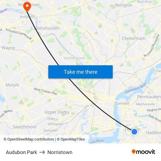 Audubon Park to Norristown map