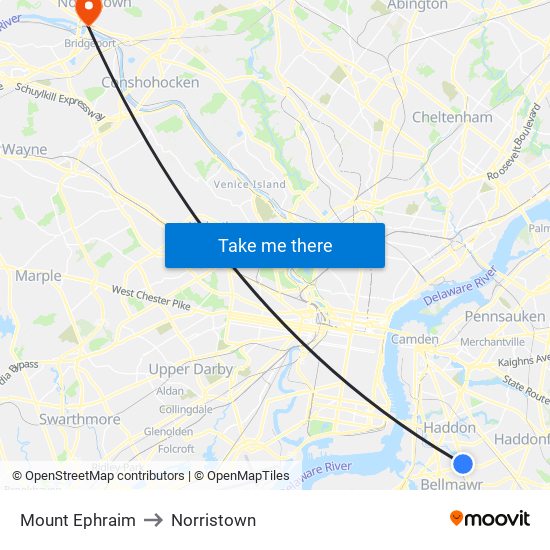 Mount Ephraim to Norristown map