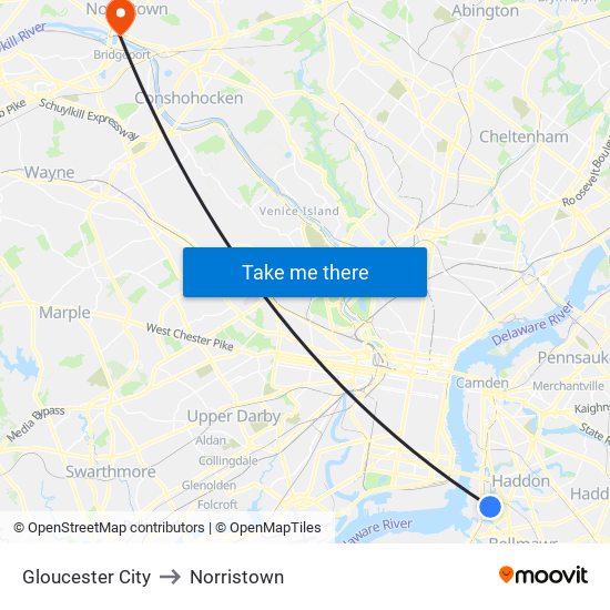 Gloucester City to Norristown map