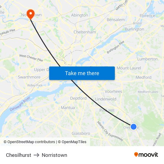 Chesilhurst to Norristown map