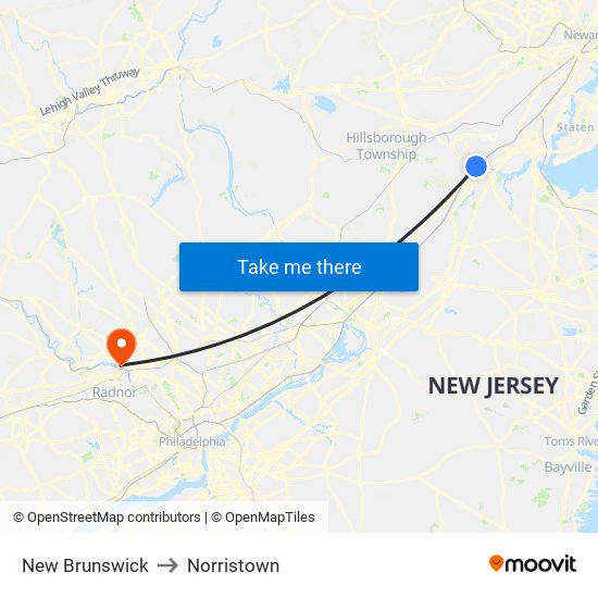 New Brunswick to Norristown map
