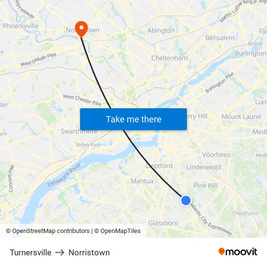 Turnersville to Norristown map
