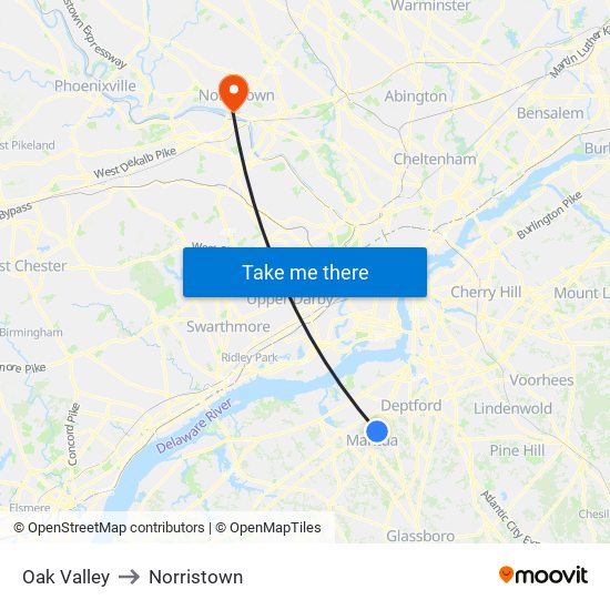 Oak Valley to Norristown map