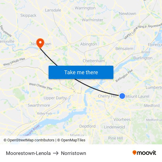 Moorestown-Lenola to Norristown map