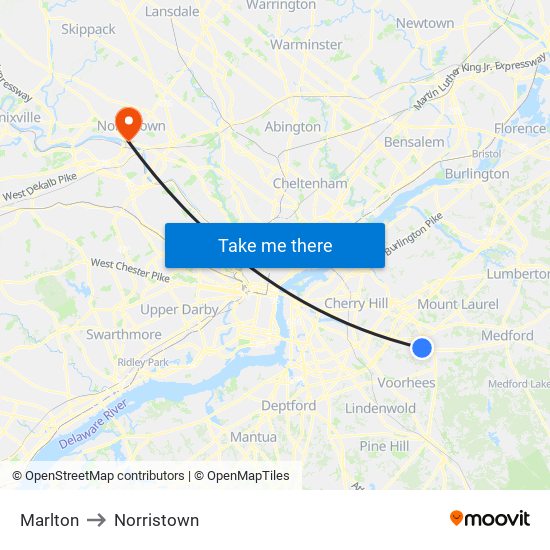 Marlton to Norristown map