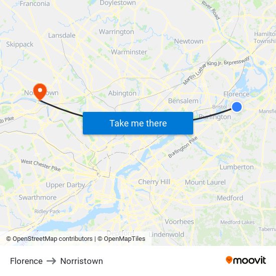 Florence to Norristown map