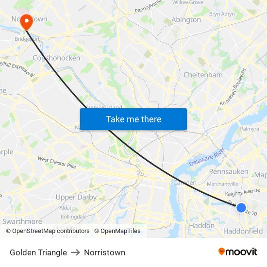 Golden Triangle to Norristown map