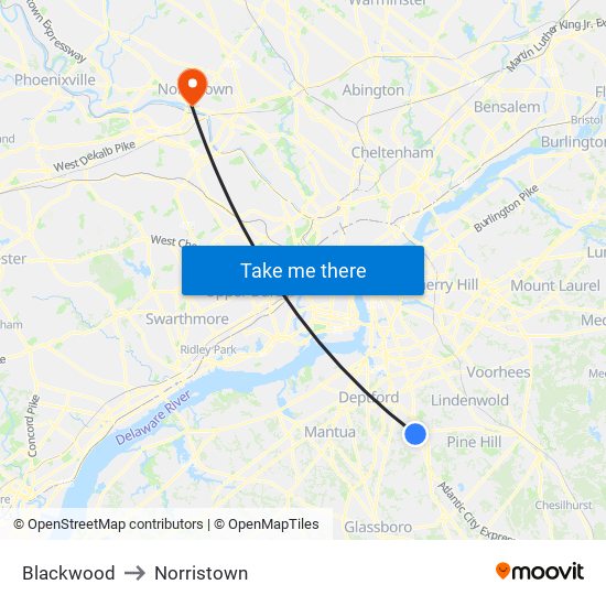 Blackwood to Norristown map