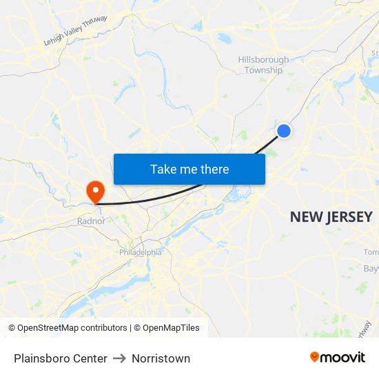 Plainsboro Center to Norristown map