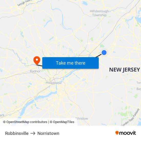 Robbinsville to Norristown map