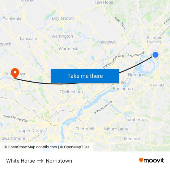 White Horse to Norristown map