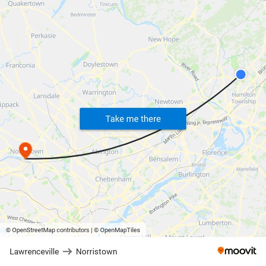Lawrenceville to Norristown map