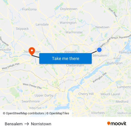 Bensalem to Norristown map
