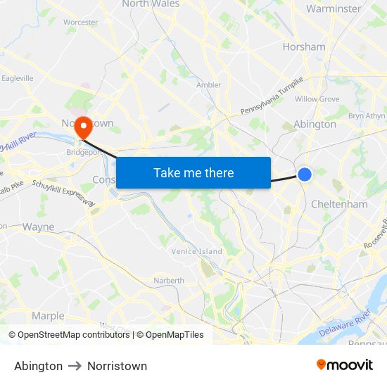 Abington to Norristown map