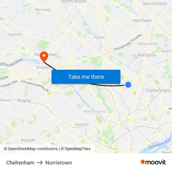 Cheltenham to Norristown map