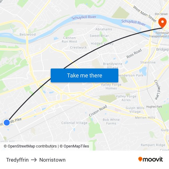 Tredyffrin to Norristown map