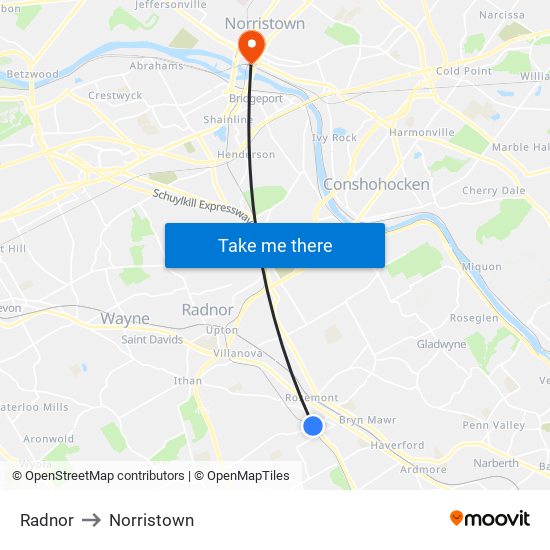 Radnor to Norristown map