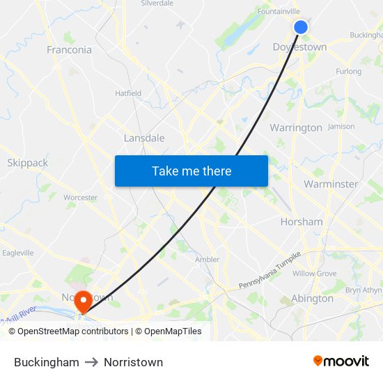 Buckingham to Norristown map