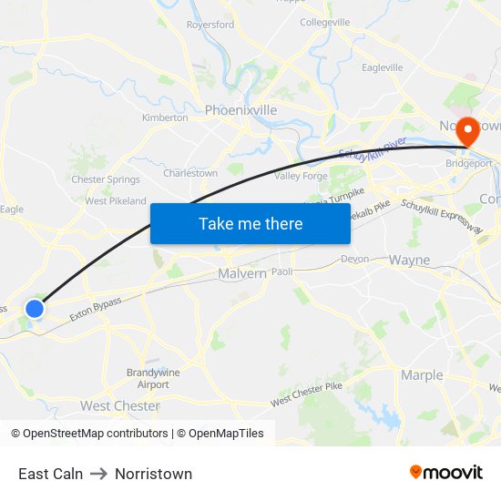 East Caln to Norristown map