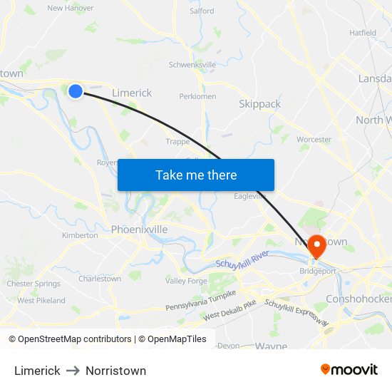 Limerick to Norristown map