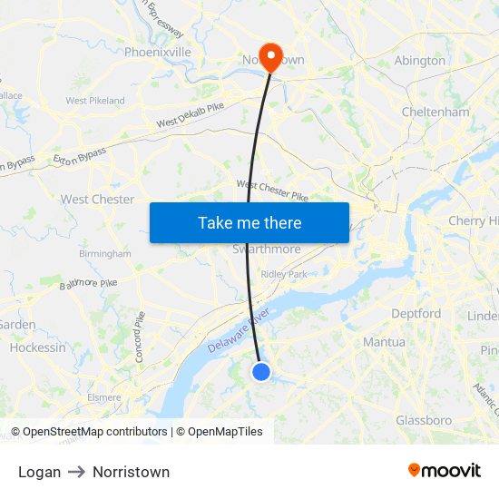 Logan to Norristown map