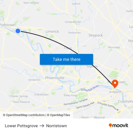 Lower Pottsgrove to Norristown map