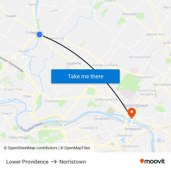 Lower Providence to Norristown map