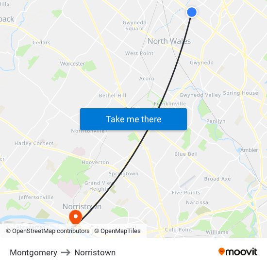 Montgomery to Norristown map