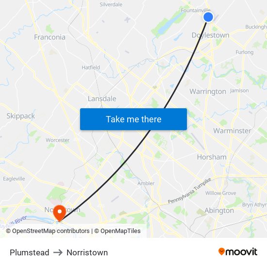 Plumstead to Norristown map