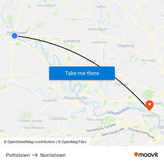 Pottstown to Norristown map