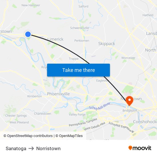 Sanatoga to Norristown map