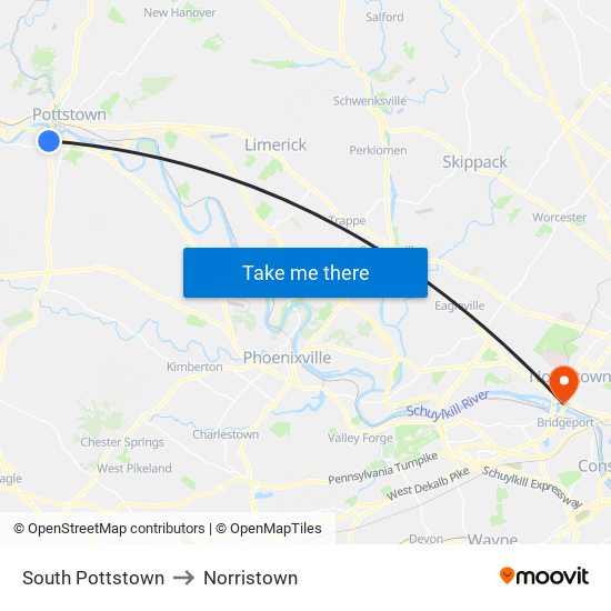 South Pottstown to Norristown map