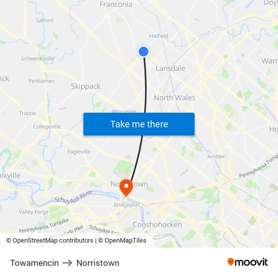 Towamencin to Norristown map