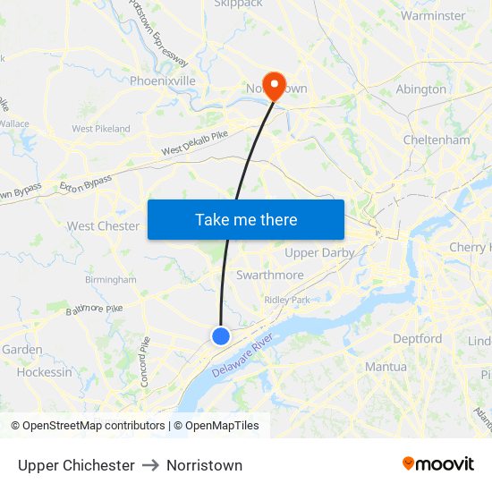Upper Chichester to Norristown map
